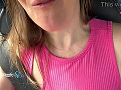 Very naughty couple has street sex outside the car with big tits and orgasm