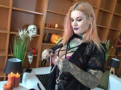 Slutty Witch Sabien Demonia Pisses in Mouth, Spews on Cock, Licks Floor While Roughly Anally Pounded