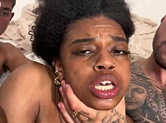 ebony teen explores rough choking and double penetration in first interracial encounter