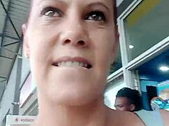 does the housewife slut flash tits and play pussy outdoors?