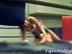 European Lesbians Wrestling in a Boxing Ring Domination Catfight