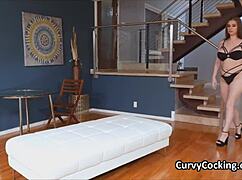 big boobed babe performs oral and tit play oiled up