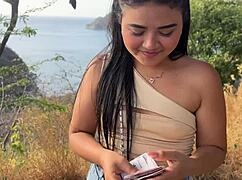 The beautiful tourist teen with a big ass cheated on her husband by taking a stranger's monster cock for cash in hardcore action