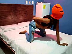 What If Your Brunette Stepsister Wants Halloween Fun in a Hotel Bed? She Masks Up, Shakes Her Sexy Body, and Strips Naked Just for You