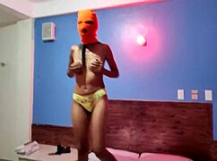 What If Your Brunette Stepsister Wants Halloween Fun in a Hotel Bed? She Masks Up, Shakes Her Sexy Body, and Strips Naked Just for You