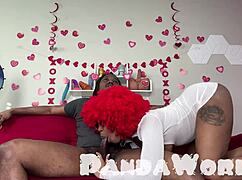 Ebony Redhead Gives Deepthroat BJ Before Riding Squirt