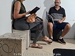 She gropes the flashing dick in the dentist's waiting room, leading to creampie and pussy licking