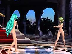 hatsune miku and gumi strip down completely in this project diva nude mod for full exposure