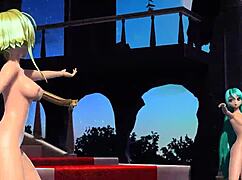 hatsune miku and gumi strip down completely in this project diva nude mod for full exposure
