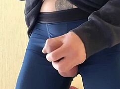 the amateur shows off a huge cock in a close-up solo session outdoors.