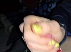 the dirty talking wife slowly jerks off her husband's big cock