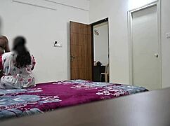 feeling intense pleasure from blowjob and fucking wife while maid cleans