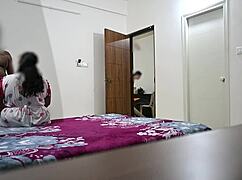 feeling intense pleasure from blowjob and fucking wife while maid cleans