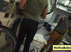Sexy brunette teen slut sucks fat dick in public laundromat and gets fucked hard by jason legend