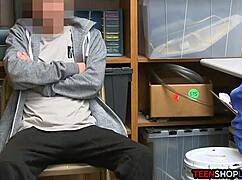 Female mall cop milf blackmails a young guy into sex at the office?