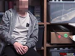 Female mall cop milf blackmails a young guy into sex at the office?