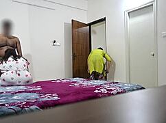 feeling intense pleasure from blowjob and fucking wife while maid cleans