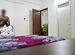 feeling intense pleasure from blowjob and fucking wife while maid cleans