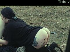 submissive cutie eats ass and piss at roadside picnic then gets rough face fucking