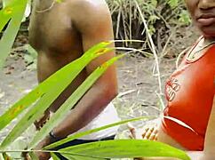 the bardie ventured into the forest and encountered the king. he ripped her clothes for hairy pussy slapping and wet cucumber insertion outdoors.