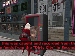 shemale dominates girl in slut vendor gloryhole scene on webcam in second life cartoon style