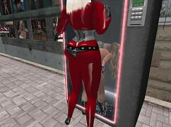 shemale dominates girl in slut vendor gloryhole scene on webcam in second life cartoon style