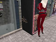 shemale dominates girl in slut vendor gloryhole scene on webcam in second life cartoon style