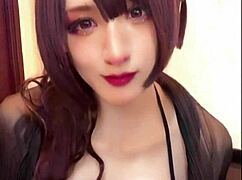 巨乳の加工美人女装が配信しながらオナニー with anal assfucking and cute crossdressing masturbation