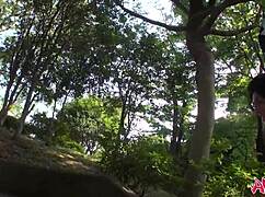 Japanese woman in kimono sucks cock outdoors uncensored