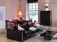 April Velvet boldly milks neighbor's big cock with her amazing tits while husband sits next door.