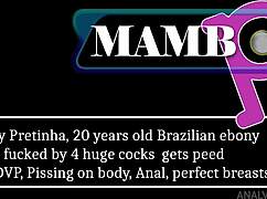 Jenny pretinha 20 years old brazilian ebony with perfect breasts fucked by 4 huge cocks gets peed dap dvp pissing on