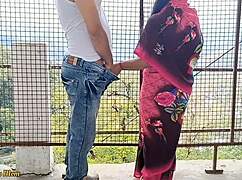 Indian couple fucks outdoors by riverside in public.