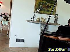 Black stepdaughter bent over piano for intense doggystyle fucking
