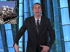 Brunette weather girl strips naked in public, teasing with her sexy body