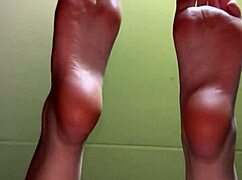 white girl shows off her feet in socks for cash, toes and all