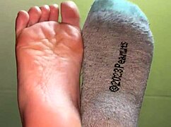 white girl shows off her feet in socks for cash, toes and all