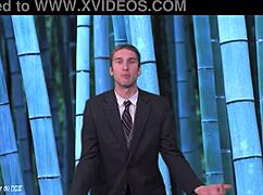 Brunette weather girl strips naked in public, teasing with her sexy body