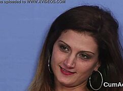 Horny honey receives a sperm shot on her face, gulping every drop