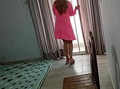 Caught girlfriend exposing through glass, fucked her hard for punishment