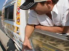 Lexi Belle, a big-titted MILF, gets banged anally and doggystyle by the ice cream man on the bed