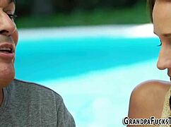 brunette teen sucks grandfather's dick outdoors