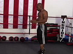 Mature cougar with big boobs fucks big black cock in the ring