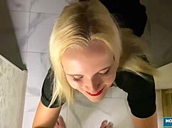 blonde babe moans loud while getting her pussy banged hard