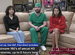 brooklyn rossi feels nervous during her first gyno exam, spreading her shaved pussy.
