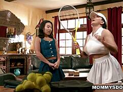 kimmy kimm notices romi rian's cute look in tennis outfit leading to naughty fun