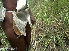 skinny african tribe woman working outdoor