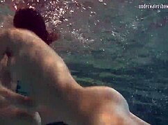 katka and barbara bouncing tits underwater in lesbian pool fun 😍💦