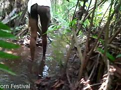 skinny african tribe woman working outdoor
