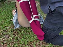 i love caressing outdoor dirty socks on her in the fresh air.