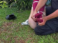 i love caressing outdoor dirty socks on her in the fresh air.